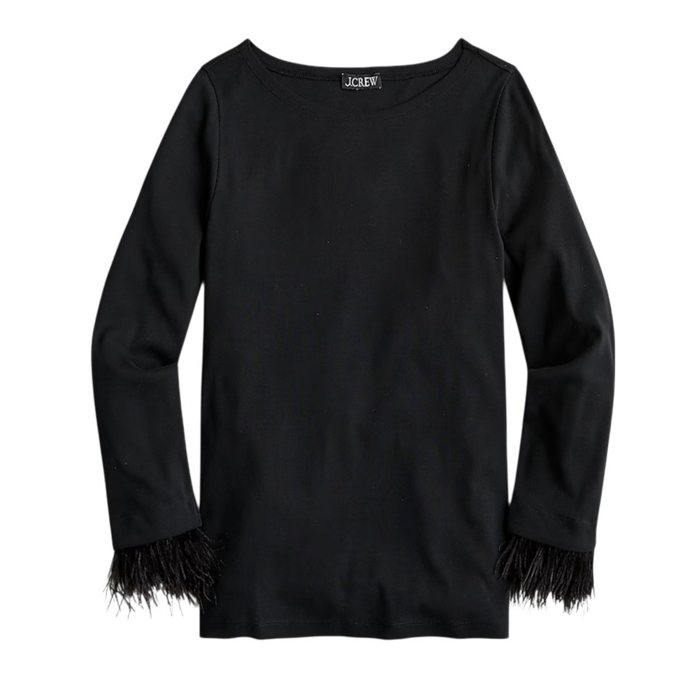 J.Crew Womens Black Long Sleeve Top Feather Cuff Party Elegant ‎ M